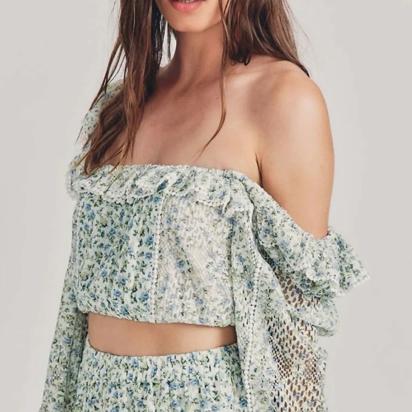 Loveshackfancy Romance Feminine Dorabella Crop Top White Garden Stream $325 - Picture 4 of 6
